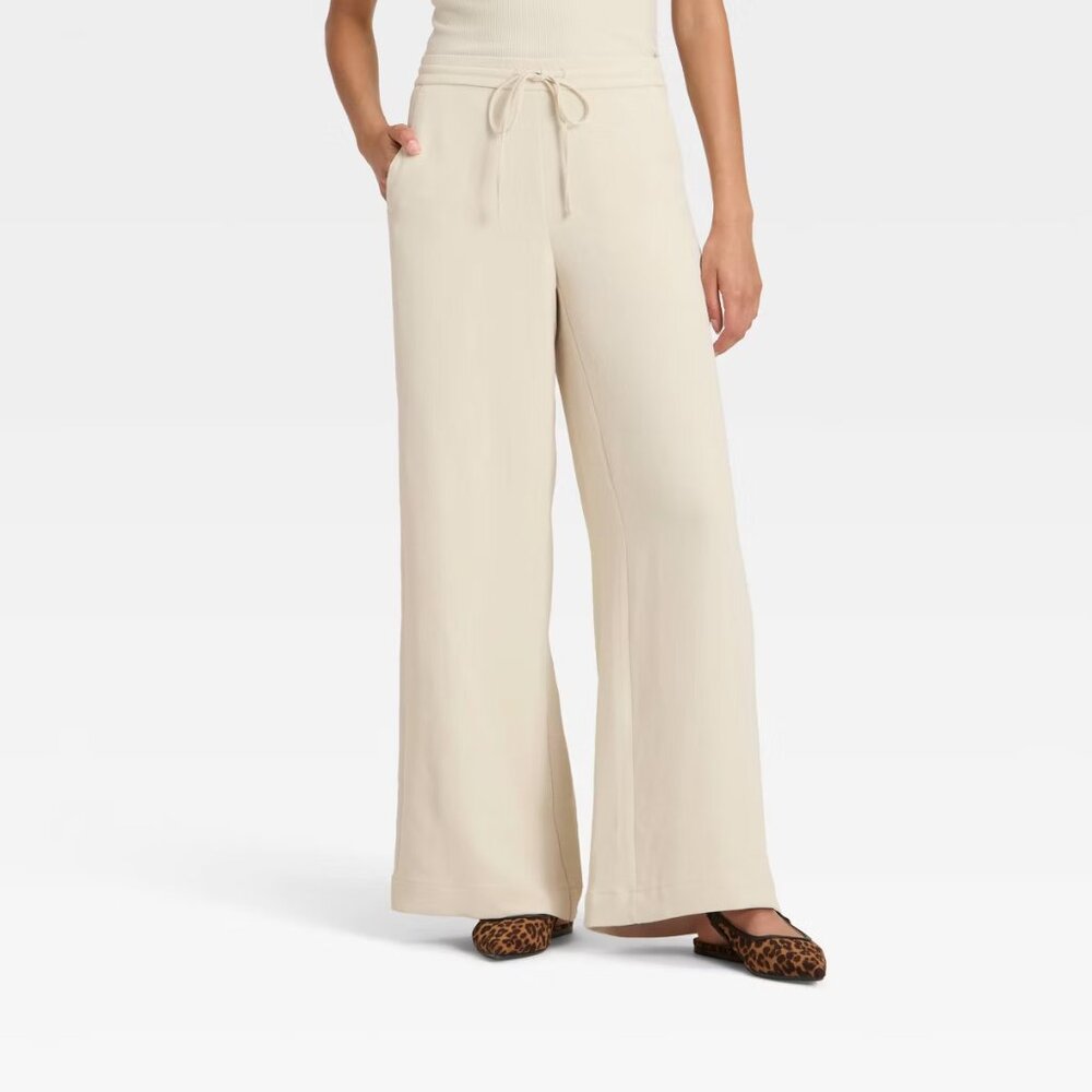 a new day Wide Leg Knit Drawstring Pants in Cream